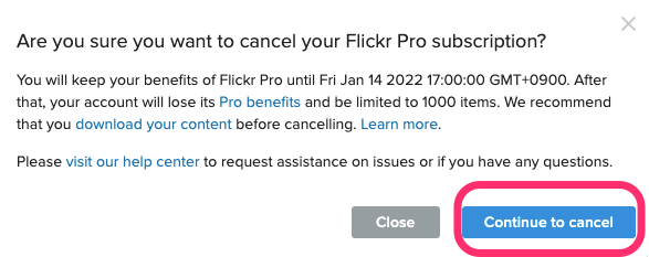 【Flickr Proアカウントの解約方法】 解約の手順まとめました。