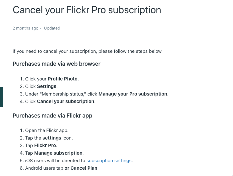 【Flickr Proアカウントの解約方法】 解約の手順まとめました。